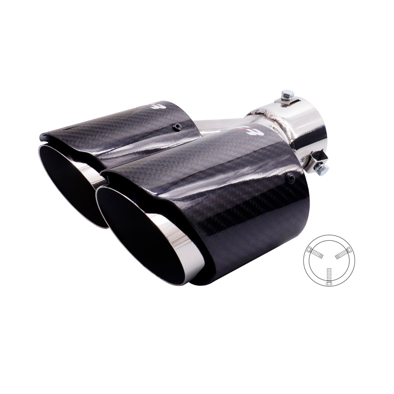 Simoni Racing Uitlaatsierstuk Dubbel Links Rond/Schuin RVS & Carbon - Ø92xL215-230mm - Montage ->40-63mm