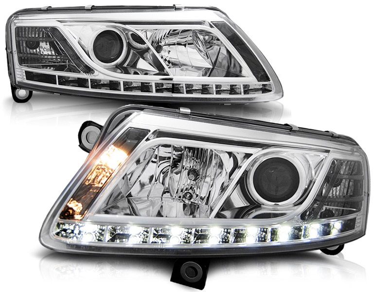 Koplampen Audi A6 4F 04-07 Devil Eyes real DRL LED Chroom