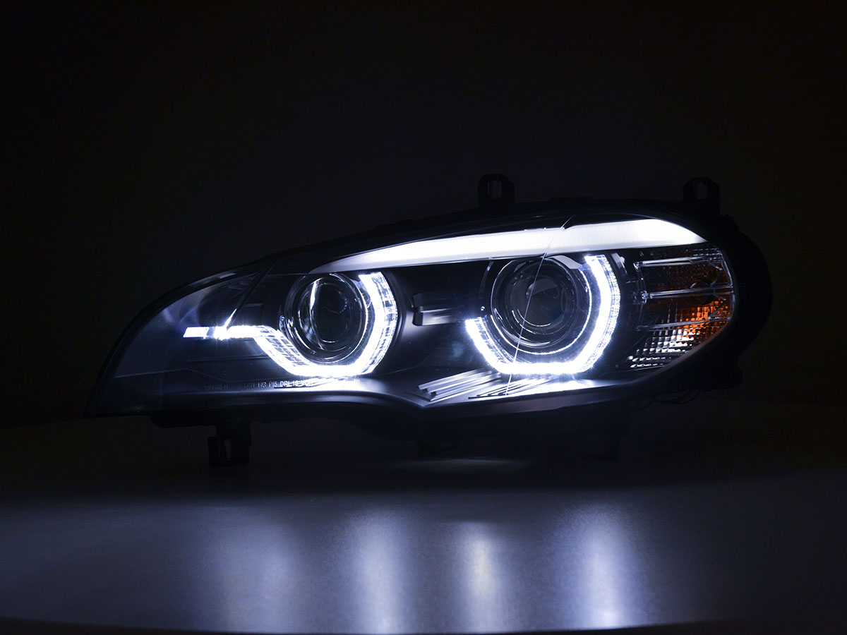 Headlights BMW X5 E70 08-10 Angel Eyes 3D black