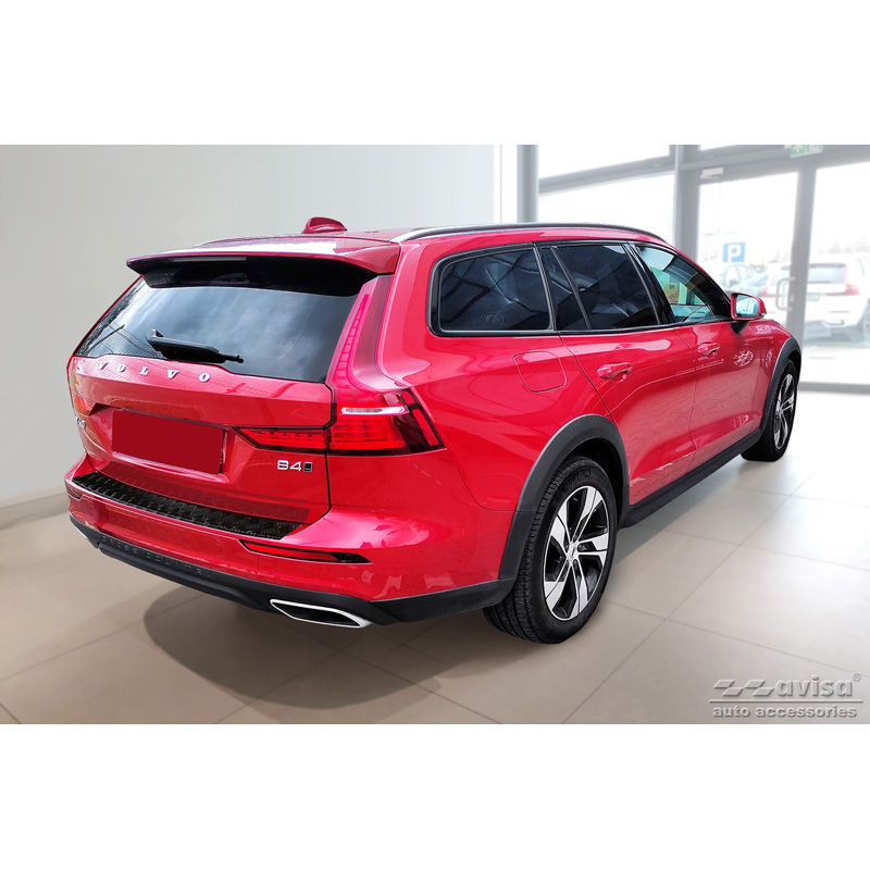 Matt Black Aluminum Rear bumper protector  Volvo V60 II 2018- incl. Cross Country & R-Design 'Riffled Plate'