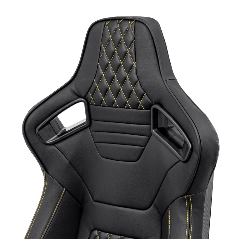 Sport seat 'AK' - Black Synthetic leather + Yellow stitching - Dual-side reclinable back-rest - incl. slides