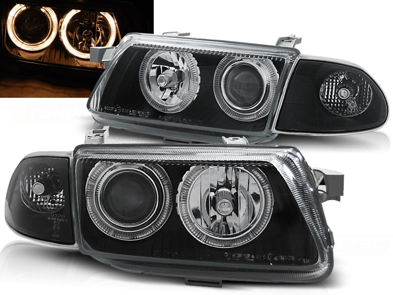 Koplampen Opel Astra F Angel Eyes zwart