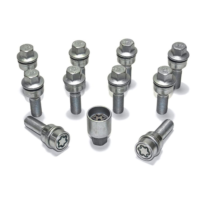 H&R Wheel bolt Set Round-Head with movable cone R14 M14x1.50 - Length 48mm - 10 pcs. (e.g.  Audi Q3, Q5) - incl. wheel-locks