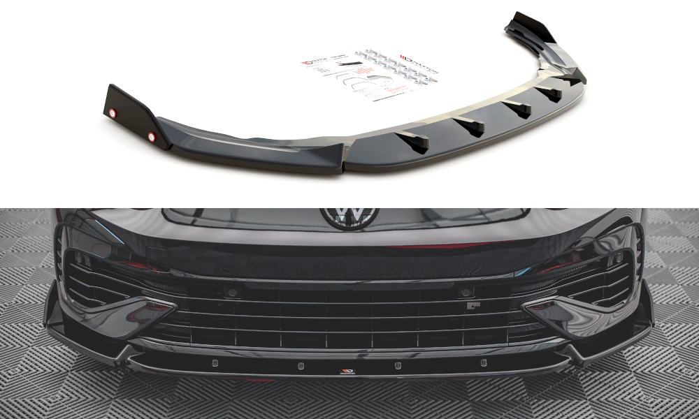 Voorspoiler V.2 met Canards Volkswagen Golf 8 R Maxton Glans Zwart