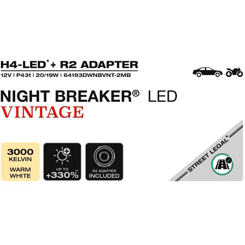 Osram Night Breaker LED-lampen Vintage - H4 - 12V/20-19W - set van 2 stuks