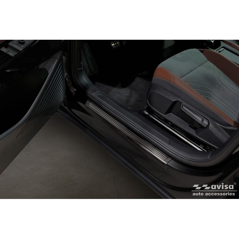Black Inox door sill protectors  Volkswagen ID.4 2020- 'Lines' - 4-pieces