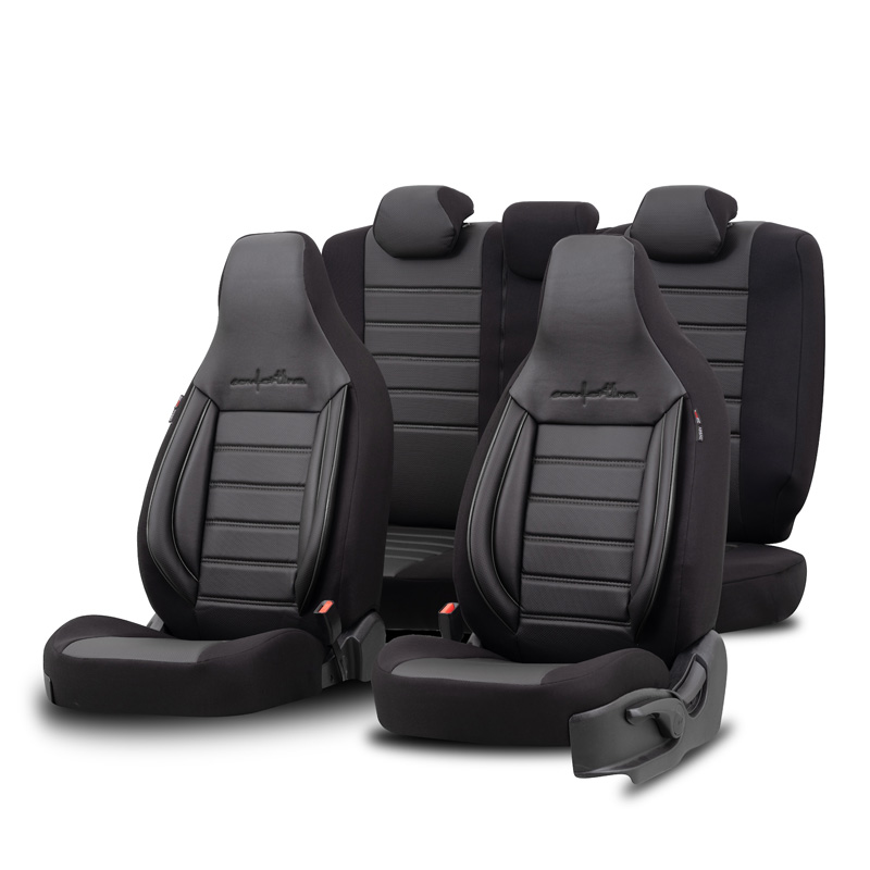 Universele Leder/Stoffen 'CityBug' Stoelhoezenset 'Comfortline' Zwart/Grijs - 9-delig - geschikt voor Side-Airbags