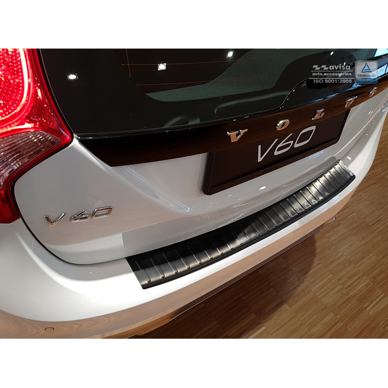 Black Stainless Steel Rear bumper protector  Volvo V60 2010-2018 'Ribs'