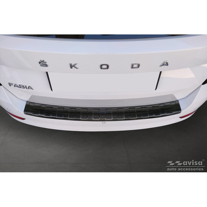 Black Stainless Steel Rear bumper protector  Skoda Fabia III Combi FL 2018- 'Ribs'