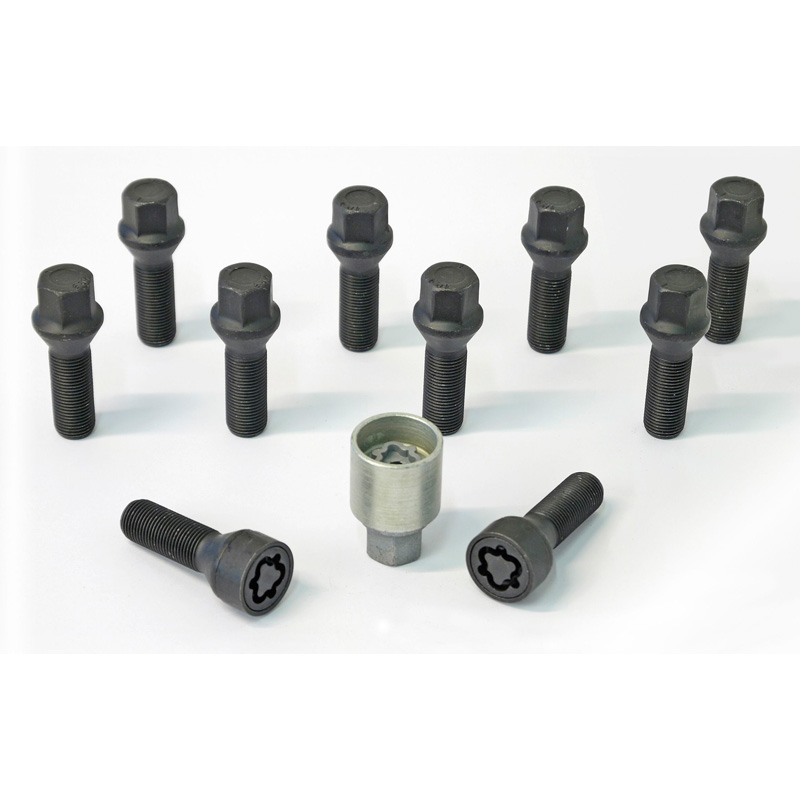 H&R Wheel bolt Set Taper-Head M14x1.50 - Length 40mm - Black - 10 pcs. - incl. wheel-locks