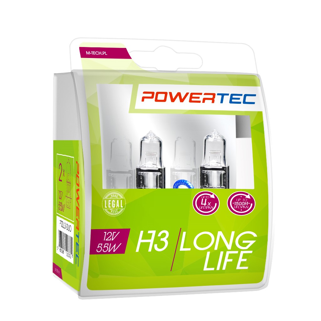 H3 lampen Powertec Long Life H3 12V DUO