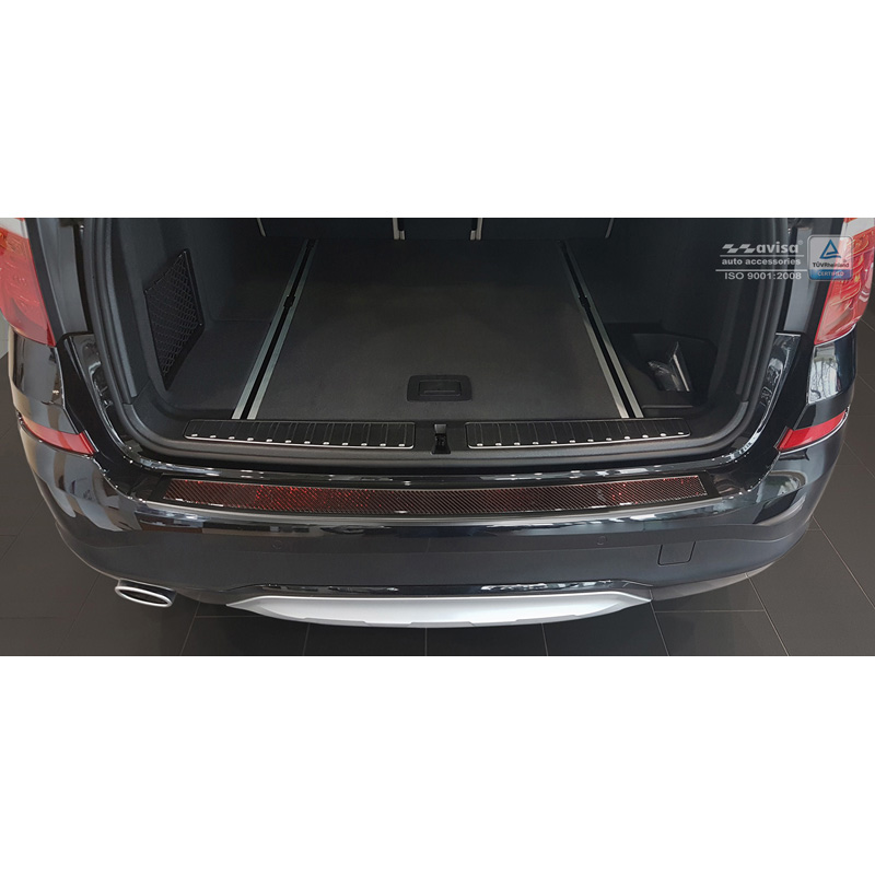 Stainless Steel Rear bumper protector 'Deluxe'  BMW X3 F25 2014-2017 Black Mirror/Red-Black Carbon
