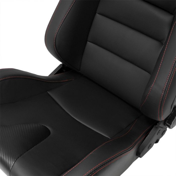 Sport seat 'RK' - Black Synthetic leather + Red stitching - Dual-side reclinable back-rest - incl. slides