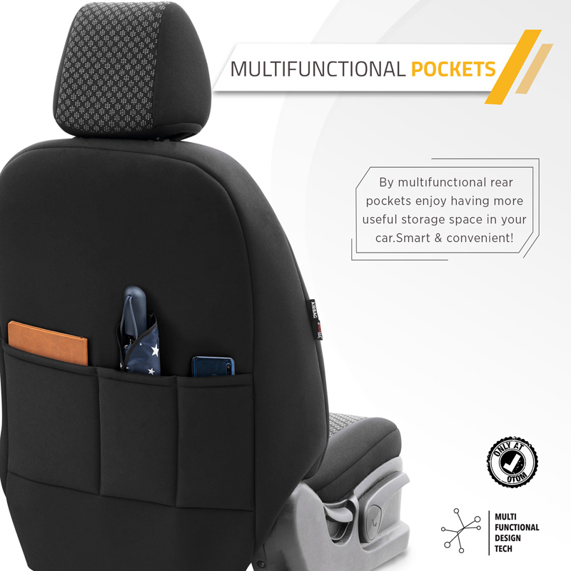 Universal Fabric Seat cover set 'Attraction' Black/Grey - 11-pieces -  Side-Airbags