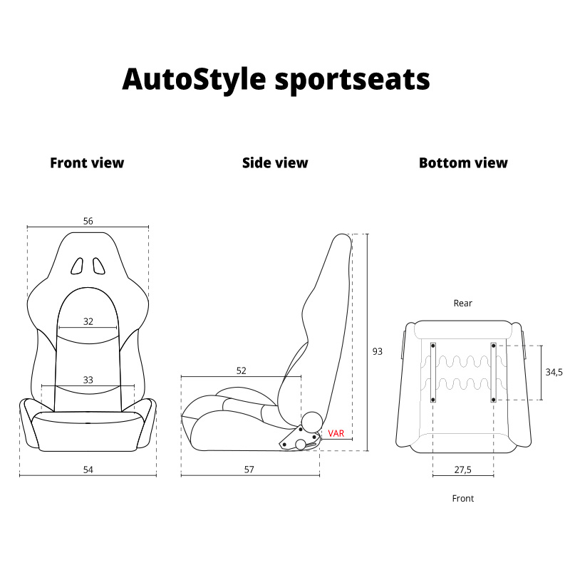 Sport seat 'Type Z' - Black Carbon-Look - Dual-side reclinable back-rest - incl. slides