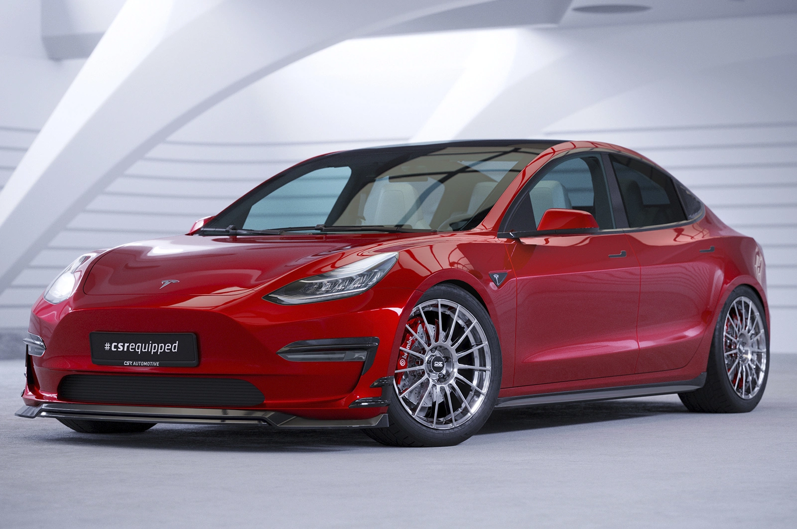 Voorspoiler Tesla Model 3 Glans Zwart (2017–09/2023 Voor Facelift) CSR