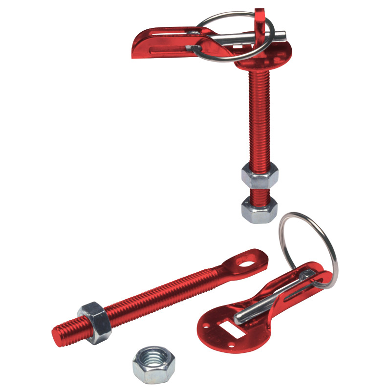 Set universal bonnet hooks/pins - red aluminum