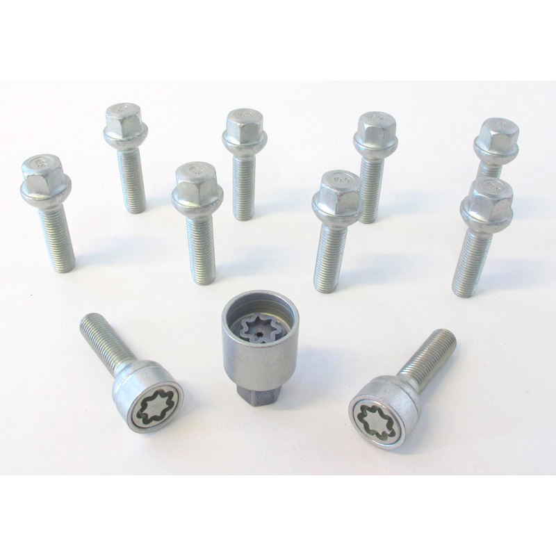 H&R Wheel bolt Set Round-Head R12 M12x1.50 - Length 52mm - 10 pcs. (e.g.  Mercedes) - incl. wheel-locks