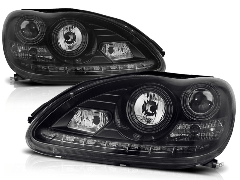 Koplampen Mercedes W220 02-05 Xenon Zwart DRL Look