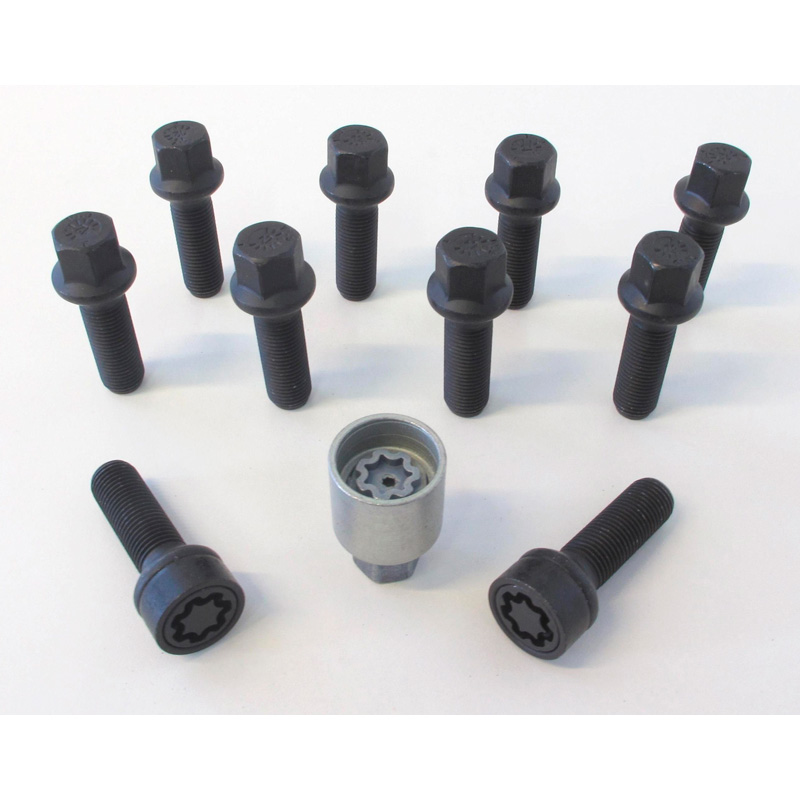 H&R Wheel bolt Set Round-Head R14 M14x1.50 - Length 57mm - Black - 10 pcs - incl. wheel-locks