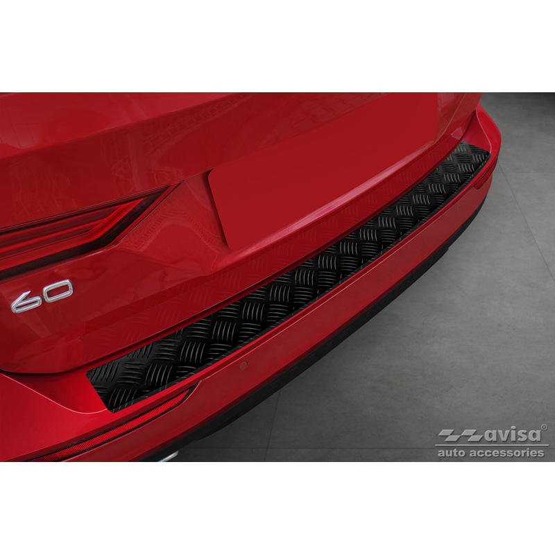 Matt Black Aluminum Rear bumper protector  Volvo V60 II 2018- incl. Cross Country & R-Design 'Riffled Plate'