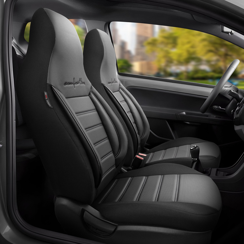 Universelle Leder/Stoff 'CityBug' Sitzbezüge 'Comfortline' Schwarz/Grau - 9-Teilig- - passend für Side-Airbags