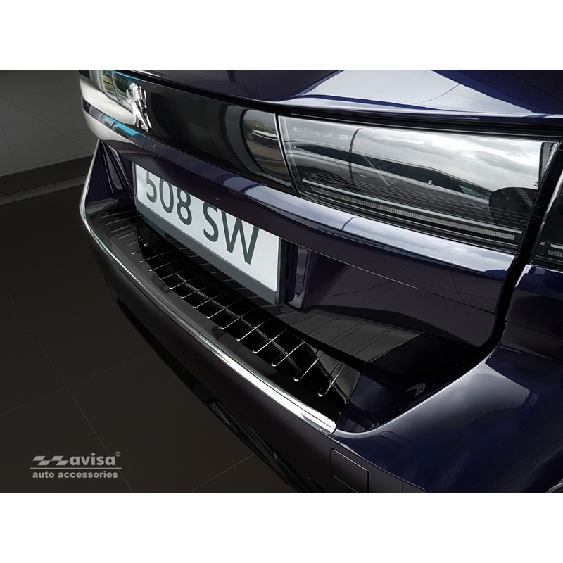 Black Stainless Steel Rear bumper protector  Peugeot 508 II SW 2019- 'Ribs'