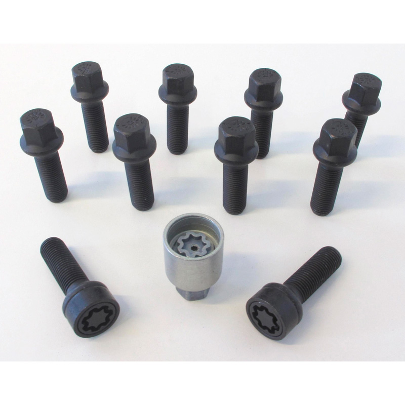 H&R Wheel bolt Set Round-Head R14 M14x1.50 - Length 35mm - Black - 10 pcs - incl. wheel-locks