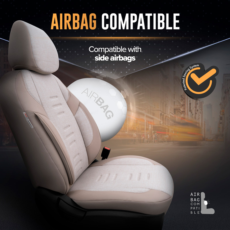 Universal Linen/Leather/Fabric Seat cover set 'Throne' Crème - 11-pieces -  Side-Airbags