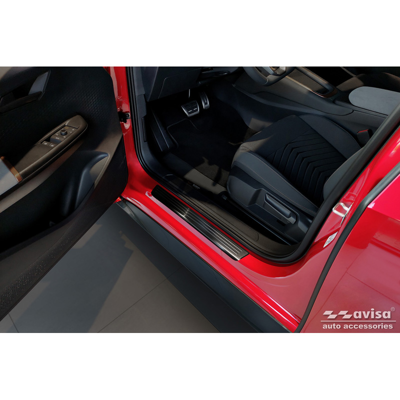 Black Inox door sill protectors  Volkswagen ID.3 2020-2023 & FL 2023- / Cupra Born 2021- / MG 4 2022- / MG HS II 2024- 'Lines' - 4-pieces