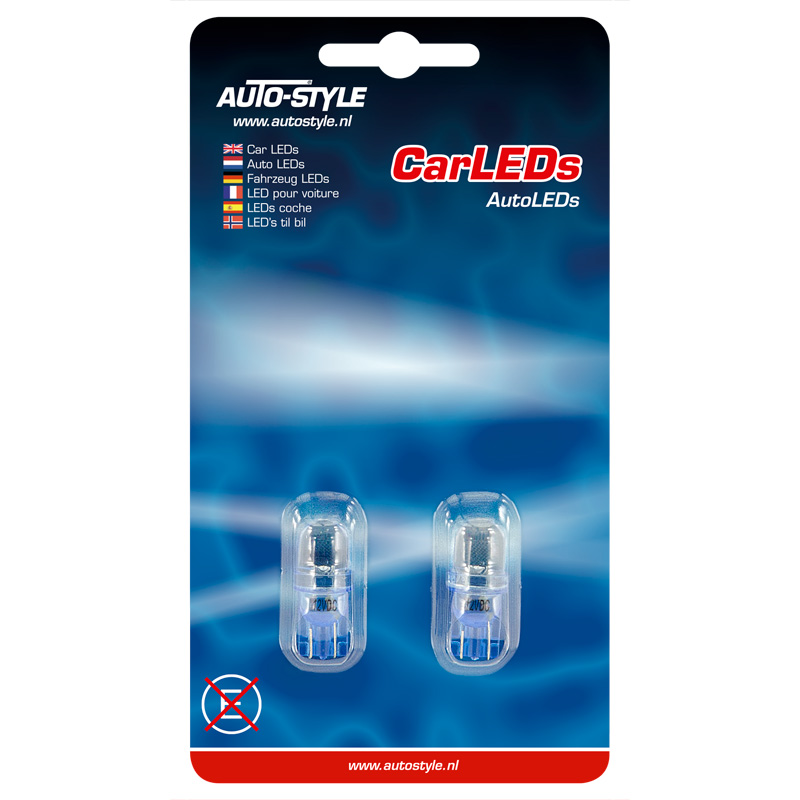 T-10 LED Lampen 12V Blauw, set à 2 stuks