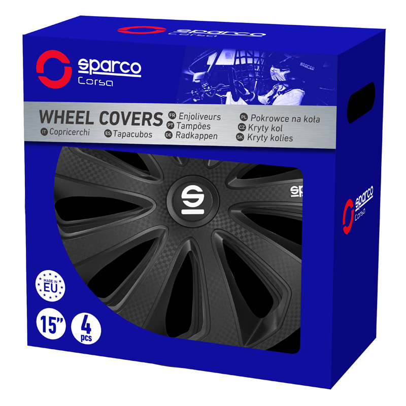 Sparco Wieldoppen Sicilia - 14-inch - Zwart/Carbon - Set van 4 stuks
