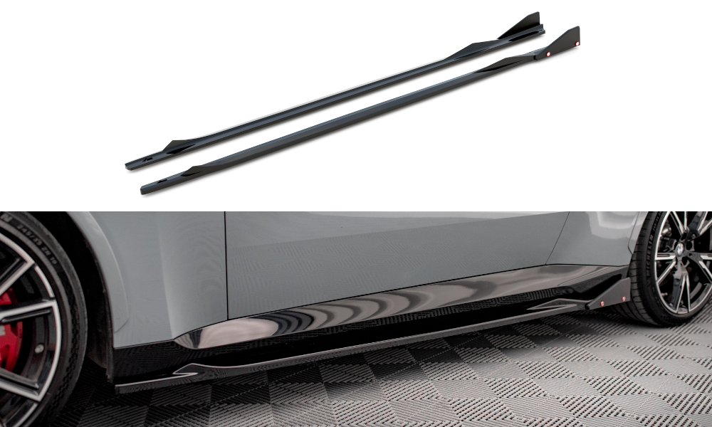 Zijskirts V.2 met Canards BMW 2 Serie G42 Coupe M Pakket & M240i Maxton Glans Zwart