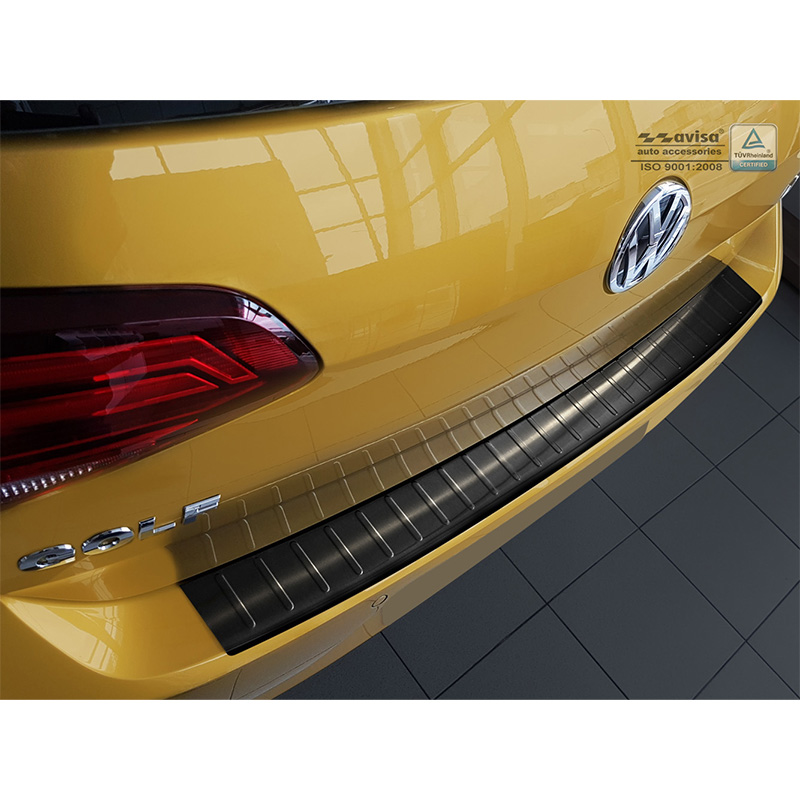 Black Stainless Steel Rear bumper protector  Volkswagen Golf VII HB 3/5-doors 2012-2017 & FL 2017-2019 'Ribs'