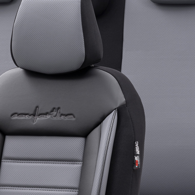 Universelle Leder/Stoff Sitzbezüge 'Comfortline' Schwarz/Grau - 11-Teilig- - passend für Side-Airbags