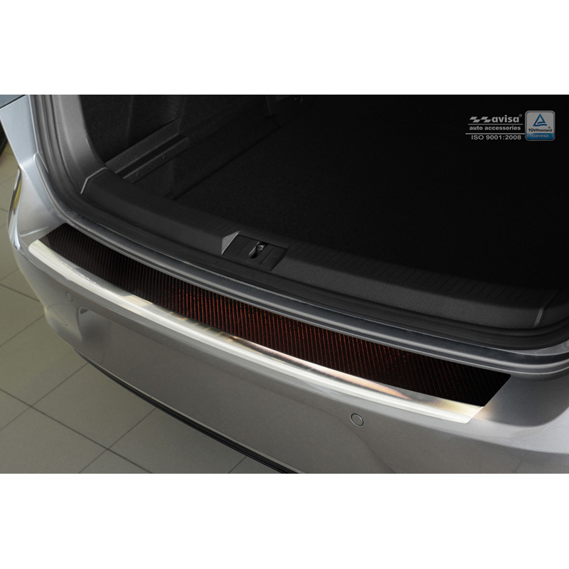 Stainless Steel Rear bumper protector 'Deluxe'  Volkswagen Golf VII HB 3/5-doors 2012-2019 Chrome/Red-Black Carbon