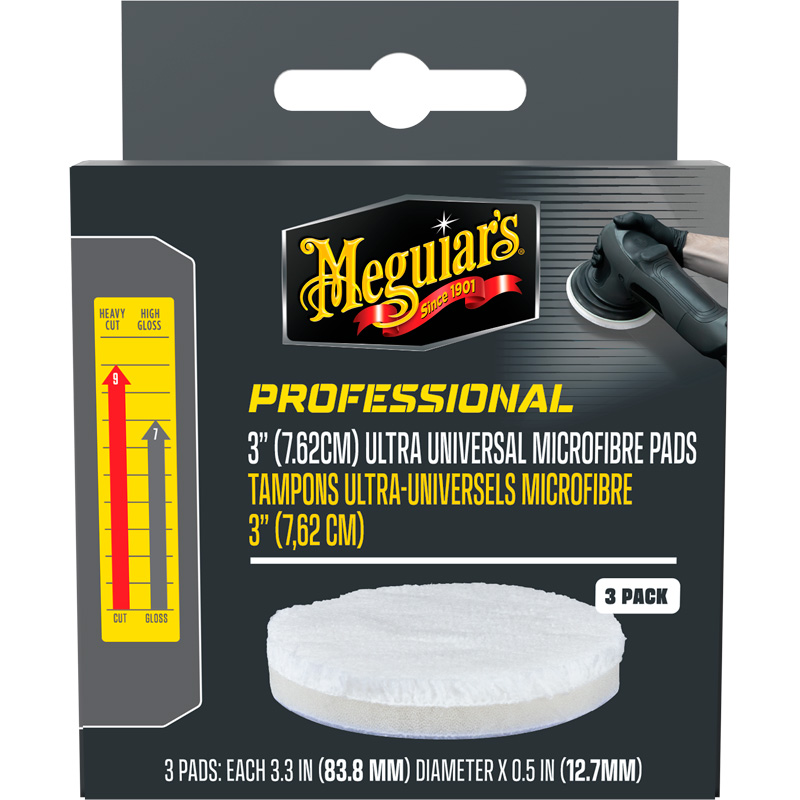 Meguiar's Professional Ultra Universal Microfiber Pads - 3,3'' diameter x 0,5'' (84mm x 12,7mm) - wit - set van 3