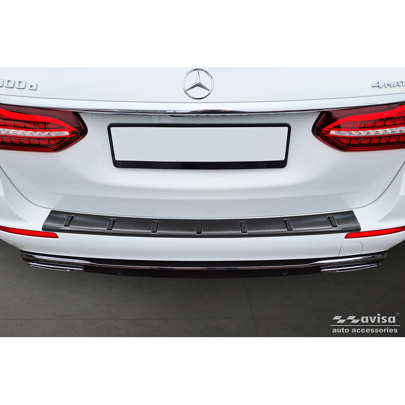Avisa Black Stainless Steel Rear bumper protector  Mercedes E-Class Estate S213 2016-2023 (incl. E53 AMG) 'STRONG EDITION'