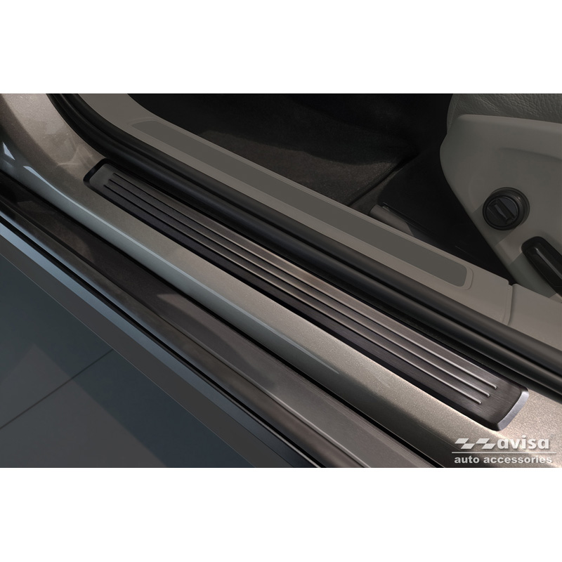 Black Inox door sill protectors  Volvo V90 & V90 Cross Country 2016- - 'Lines' - 4-pieces