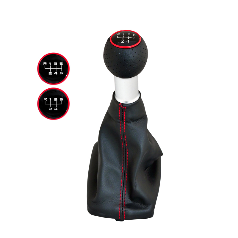 Simoni Racing Pookknop OEM  Audi A3 (8L) 1996-2003 - Zwart + Rode Stiksels incl. 2 Schakelpatronen
