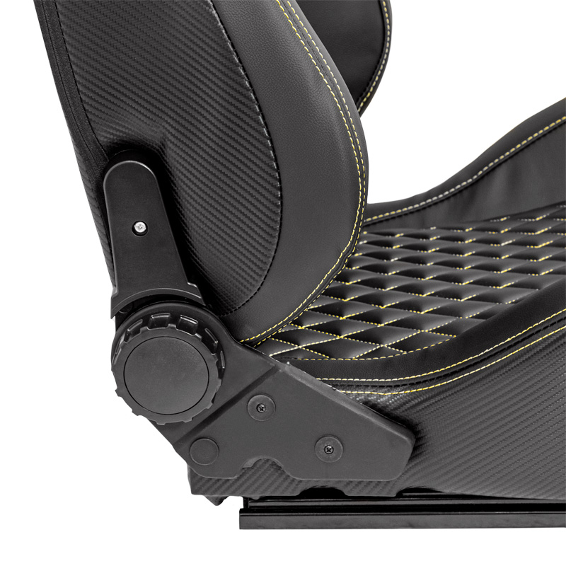 Sport seat 'AK' - Black Synthetic leather + Yellow stitching - Dual-side reclinable back-rest - incl. slides