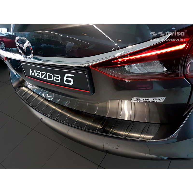 Zwart RVS Achterbumperprotector  Mazda 6 III (GJ) Combi 2012- 'Ribs' 'Long'