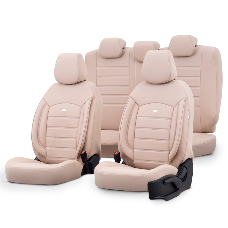 Universal Full-Leather Seat cover set 'Inspire' Crème - 11-pieces -  Side-Airbags