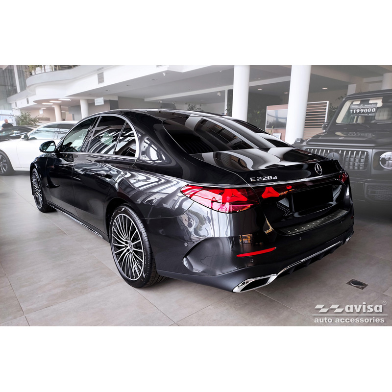 Black Stainless Steel Rear bumper protector  Mercedes E-Class W214 Sedan 2023- 'Ribs'