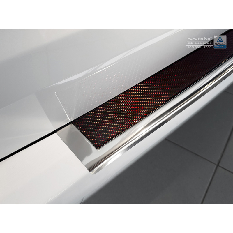 Stainless Steel Rear bumper protector 'Deluxe'  Mercedes Vito W447 2014-2019 & Facelift 2019- Chrome/Red-Black Carbon
