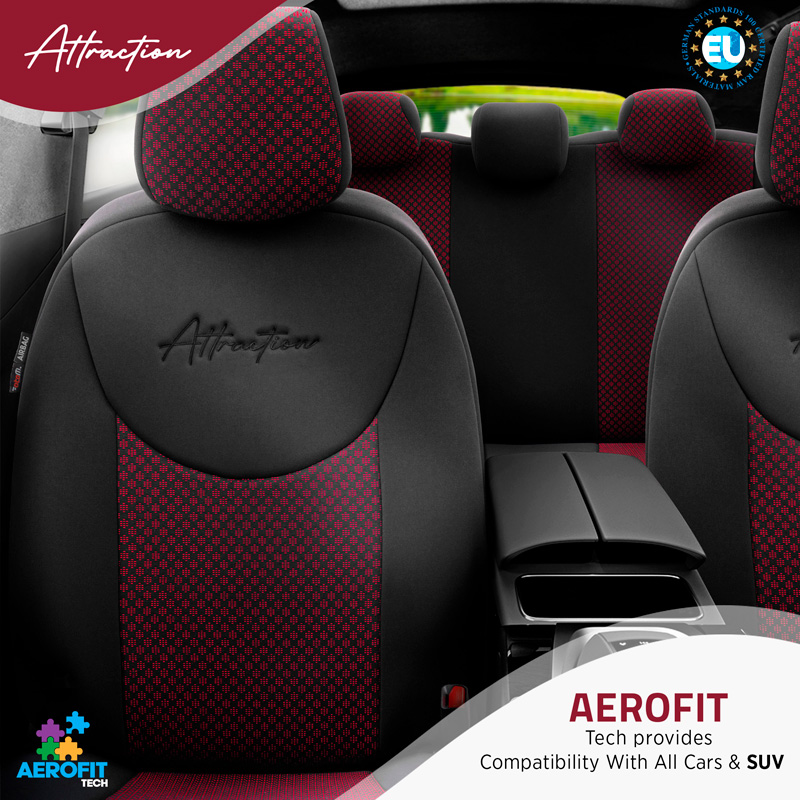 Universal Fabric Seat cover set 'Attraction' Black/Maroon - 11-pieces -  Side-Airbags