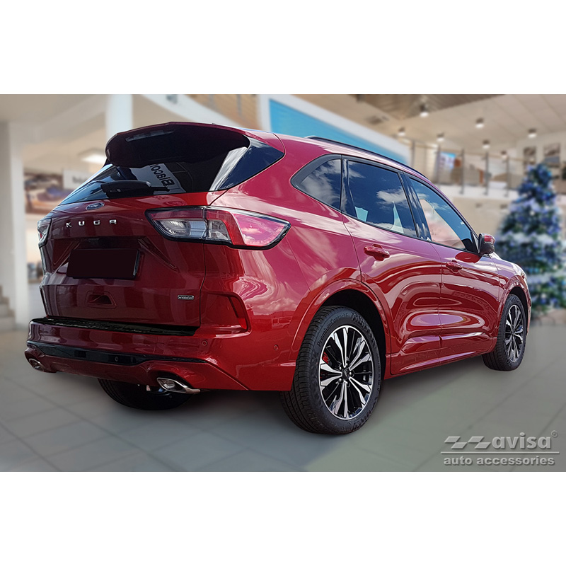 Black Mirror Stainless Steel Rear bumper protector  Ford Kuga III ST-Line/Hybrid/Vignale 2019-2024 & FL 2024-  'Ribs'