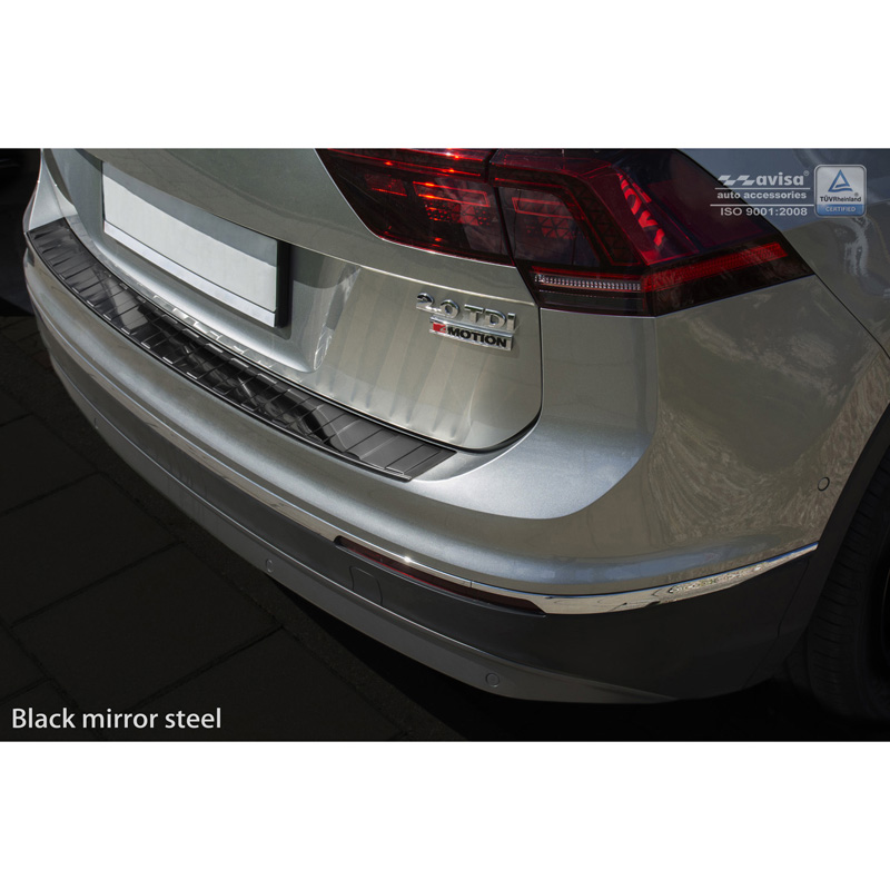 Black Mirror Stainless Steel Rear bumper protector  Volkswagen Tiguan II incl. Allspace & R-Line 2016-2020 & FL 2020-2024 'Ribs'