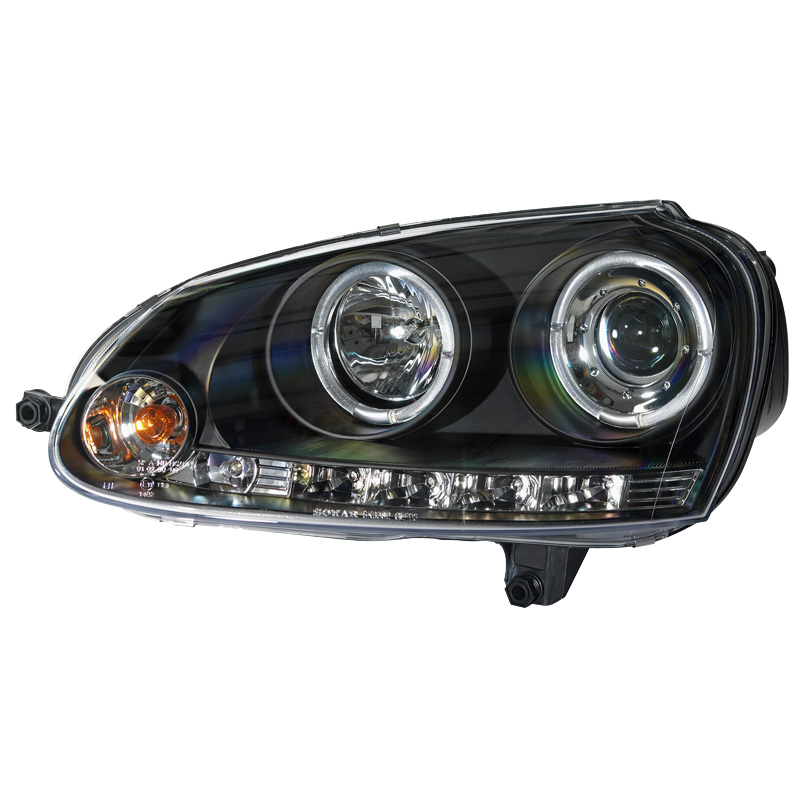 Set Koplampen  Volkswagen Golf V 2003-2008 - Zwart - incl. Angel-Eyes