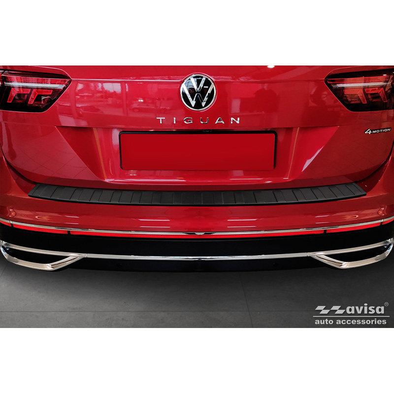 Matt Black Stainless Steel Rear bumper protector  Volkswagen Tiguan II / Allspace incl. Facelift & R-Line 2016-2020 / 2020-2024 'Ribs'